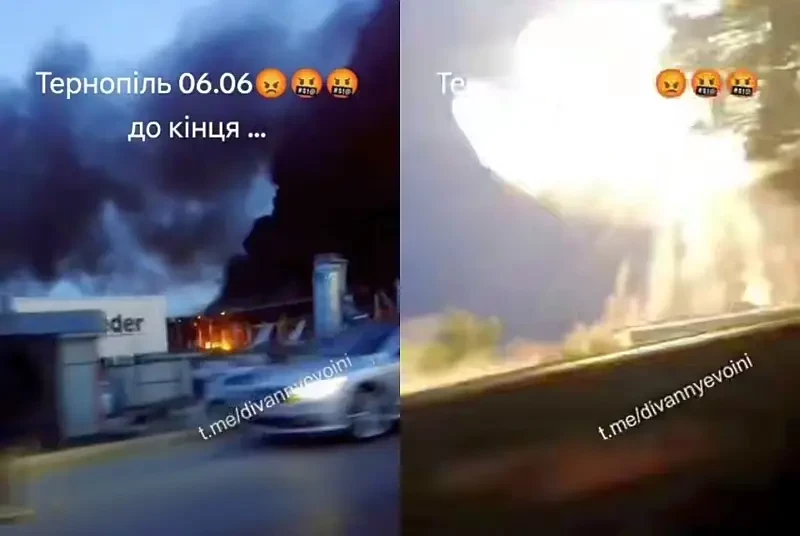 Показаны кадры мощной детонации в результате удара ВС РФ по промпредприятию в Тернополе
